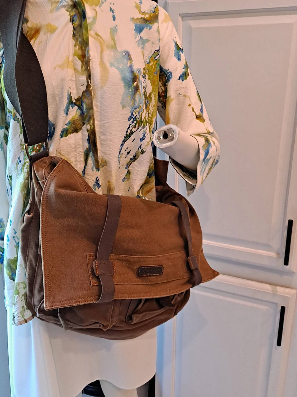 Waxed Canvas Messenger Bag for Men - Tan